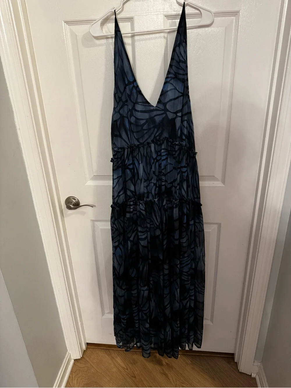 NWOT Free People Deep Blue & Black V-Neck Tiered Maxi Dress